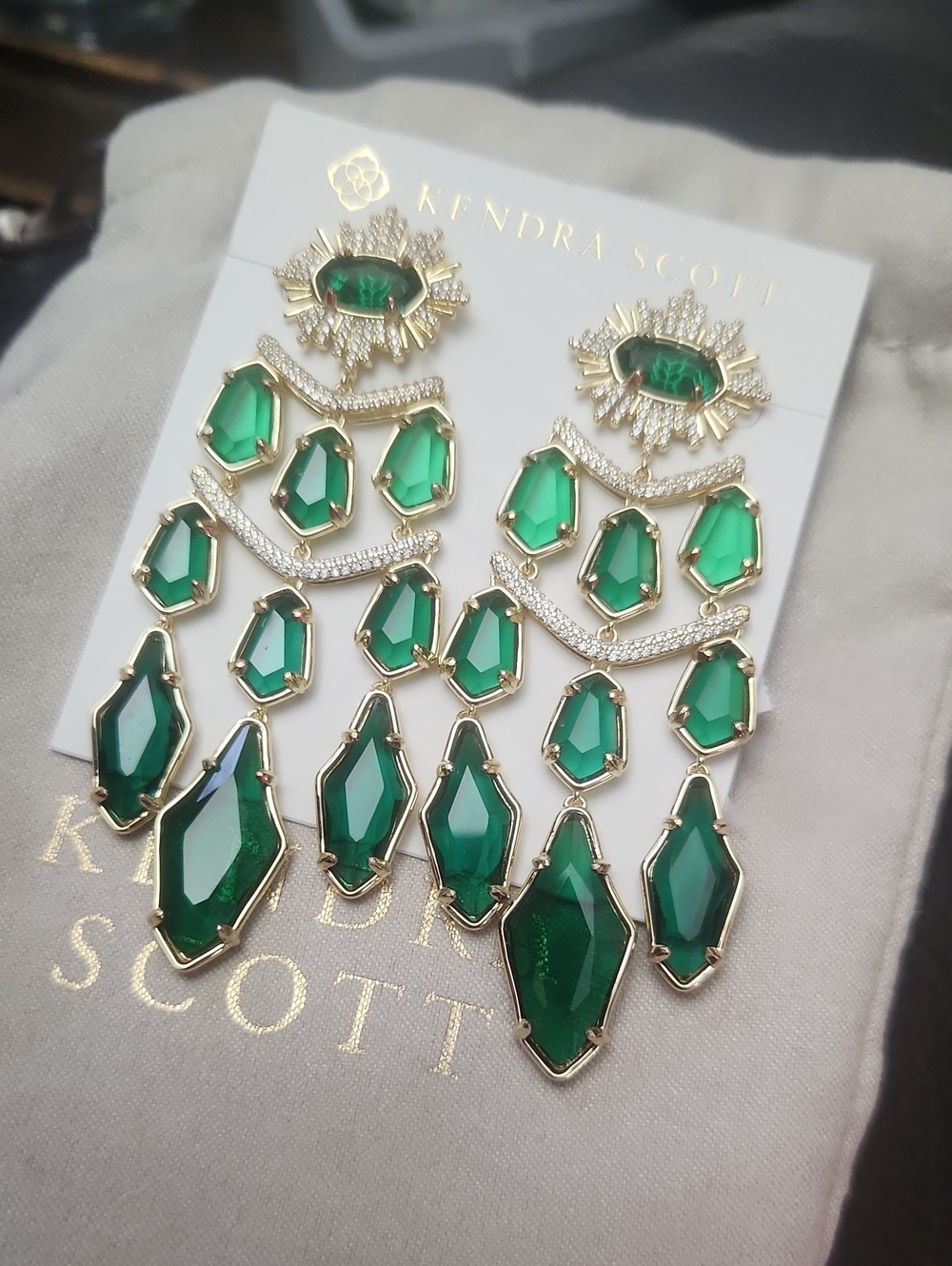 Kendra Scott Gold-Tone Multi-Stone  Green Chandelier Earrings ALEXANDRIA NEW!